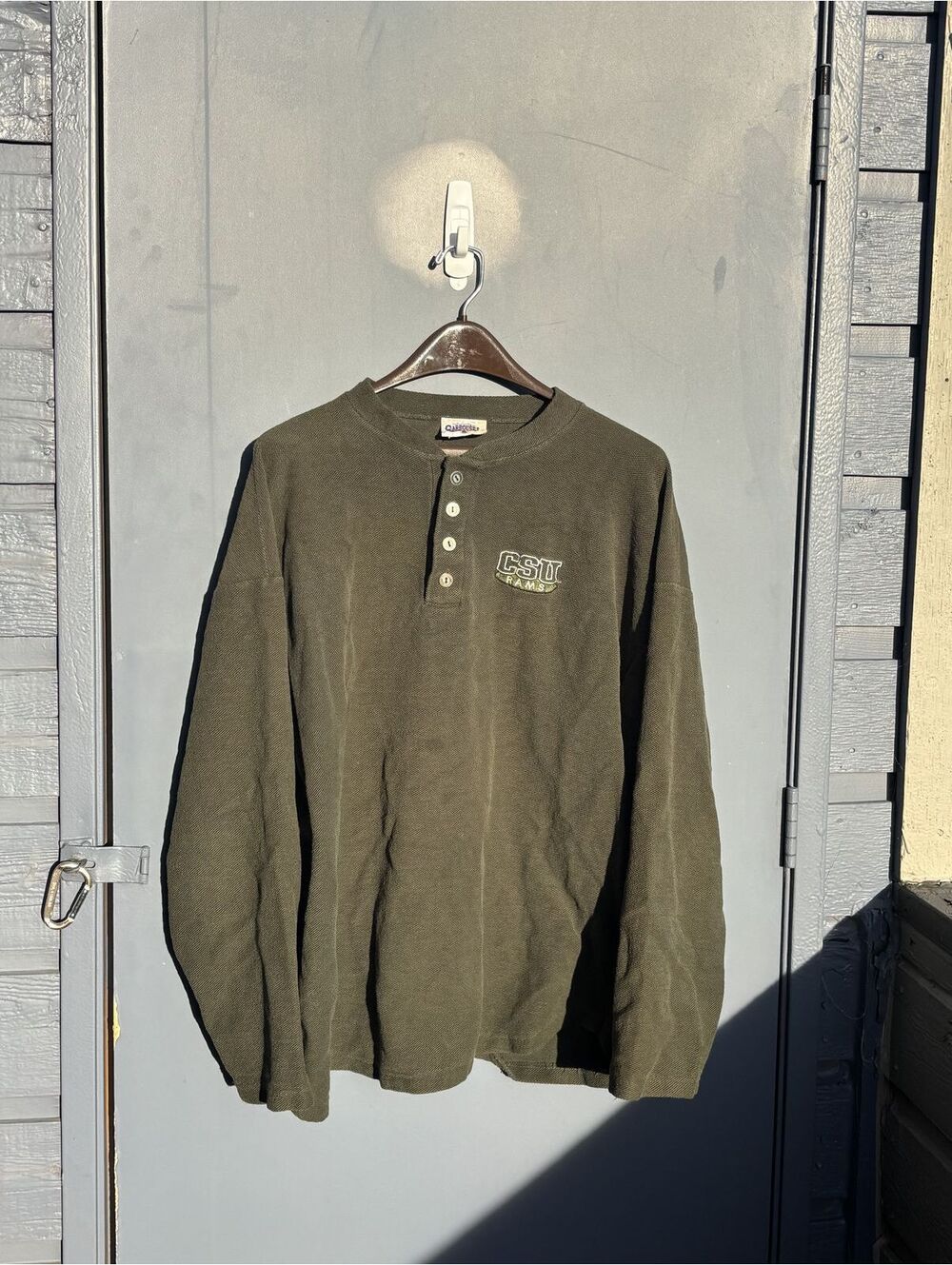 Vintage CSU Rams Olive Green Long Sleeve Henley Shirt XL